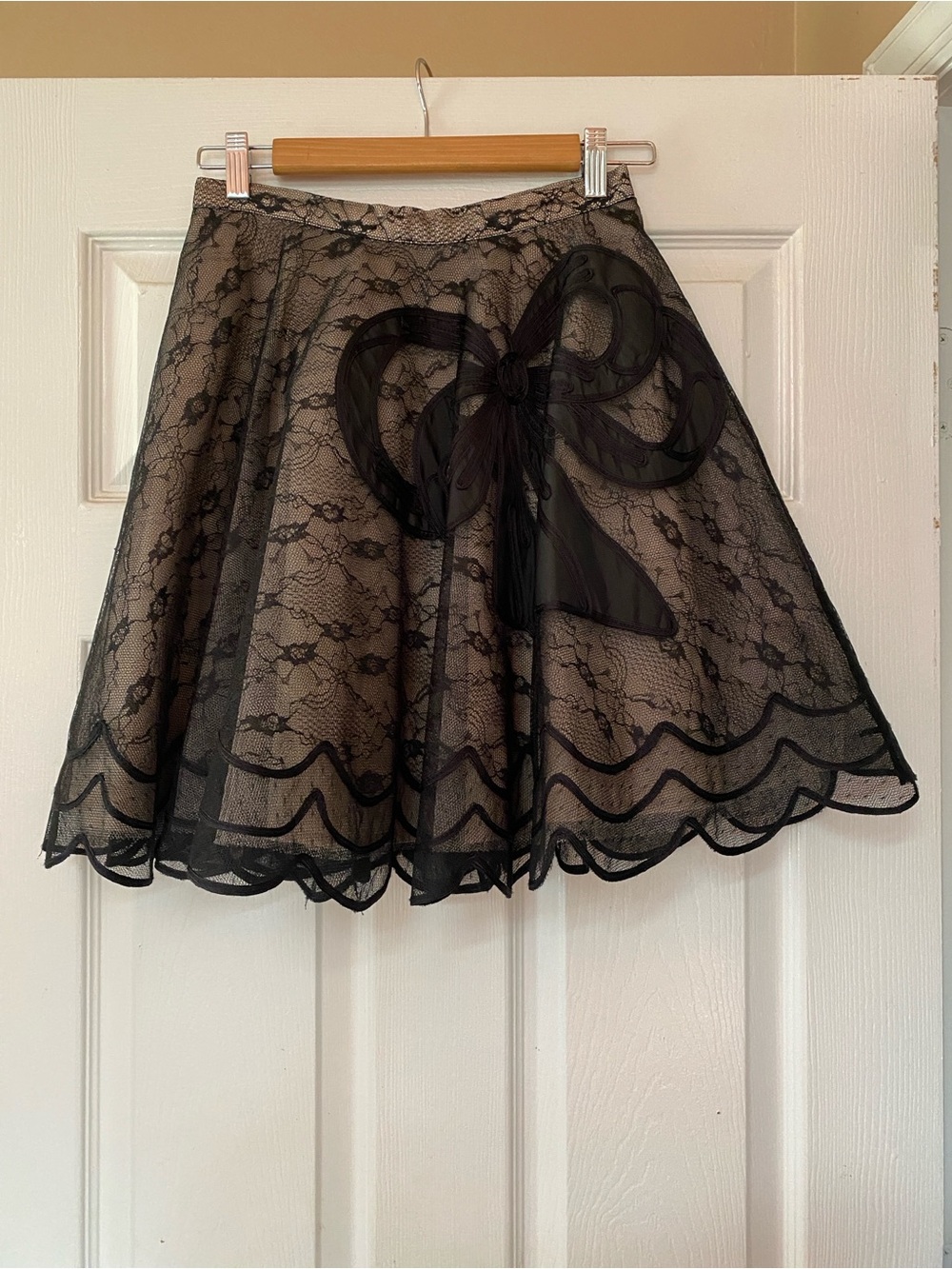 Red Valentino Black Lace Tulle Satin Bow Skater Vintage Skirt Fit n Flare